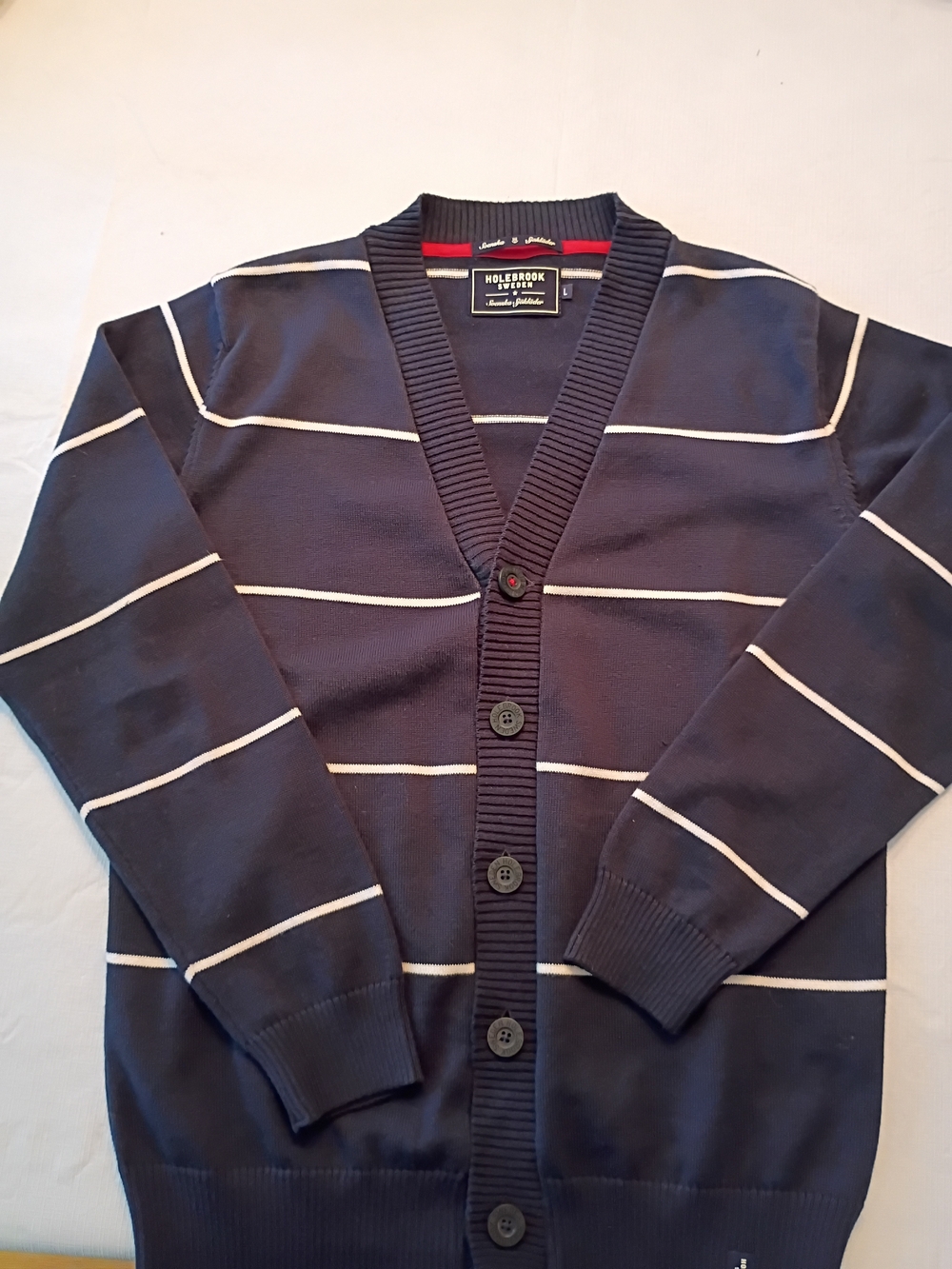 Holebrook Sweden Men's Navy Striped Button-Front Cardigan Like New Large